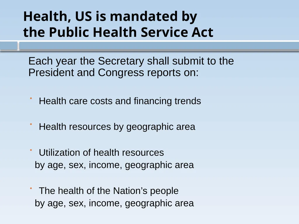 Health, United States: History, Uses, and Future - slide 5 of 25
