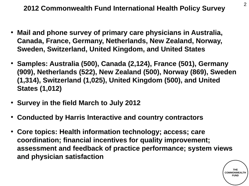 The Commonwealth Fund 2012 International Health - slide 2 of 33