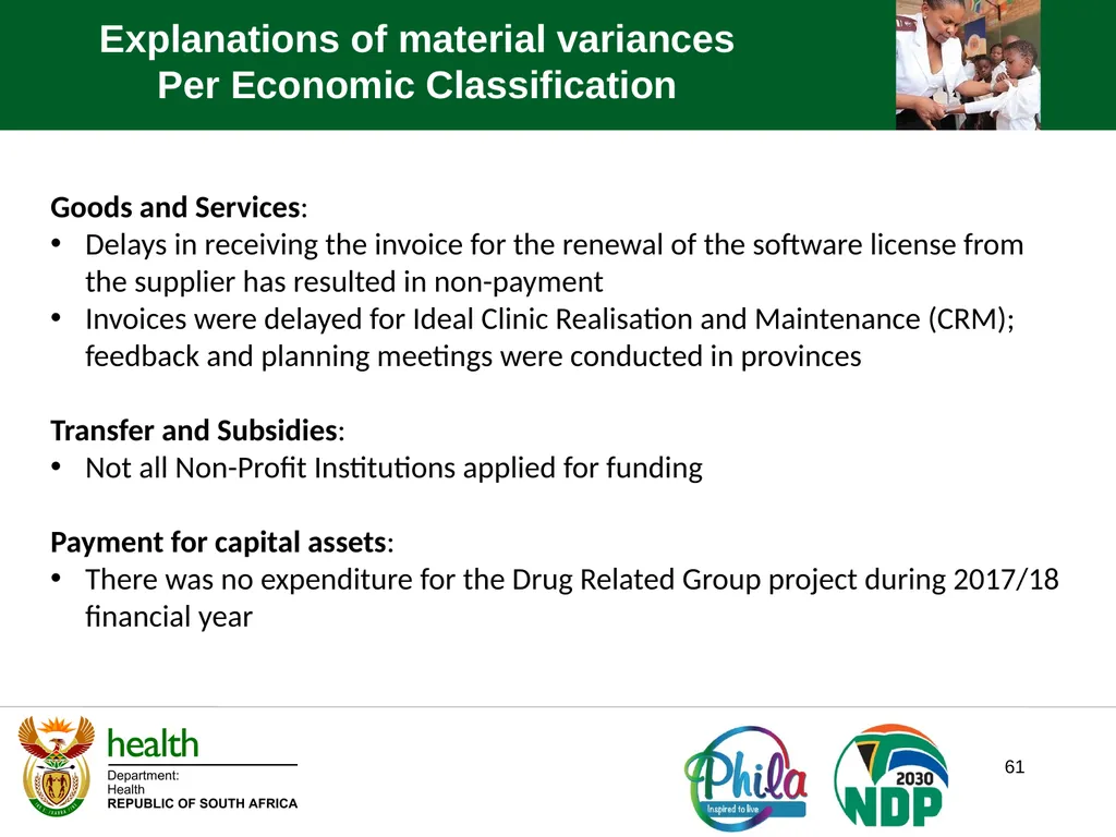 PRESENTATION TO PORTFOLIO COMMITTEE ON HEALTH - slide 61 of 77