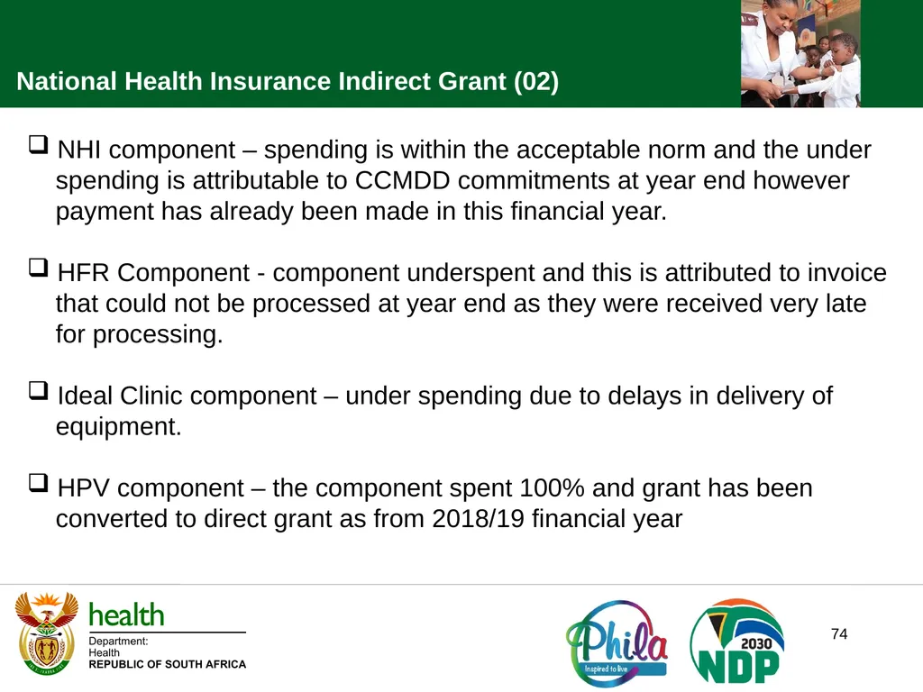 PRESENTATION TO PORTFOLIO COMMITTEE ON HEALTH - slide 74 of 77