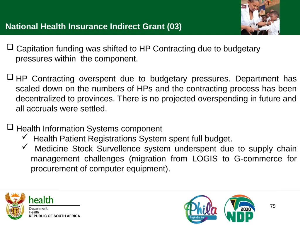 PRESENTATION TO PORTFOLIO COMMITTEE ON HEALTH - slide 75 of 77