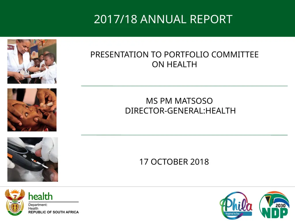 PRESENTATION TO PORTFOLIO COMMITTEE ON HEALTH - slide 1 of 77