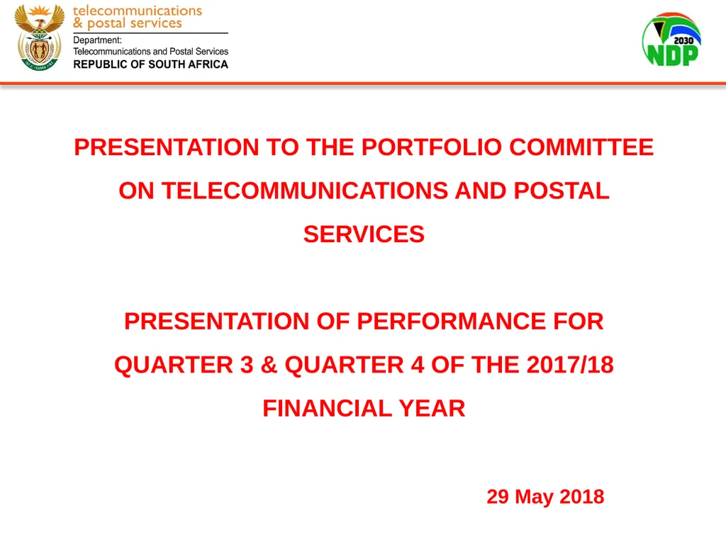 PRESENTATION TO THE PORTFOLIO COMMITTEE ON