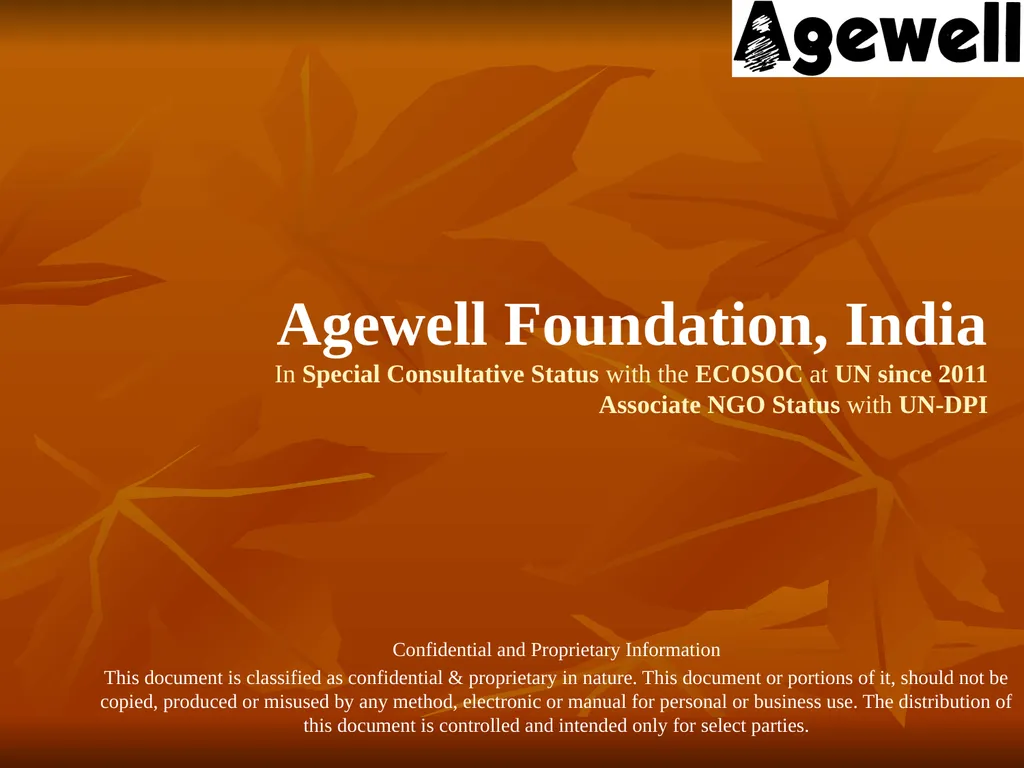 Agewell Foundation, India In Special Consultative - slide 1 of 26