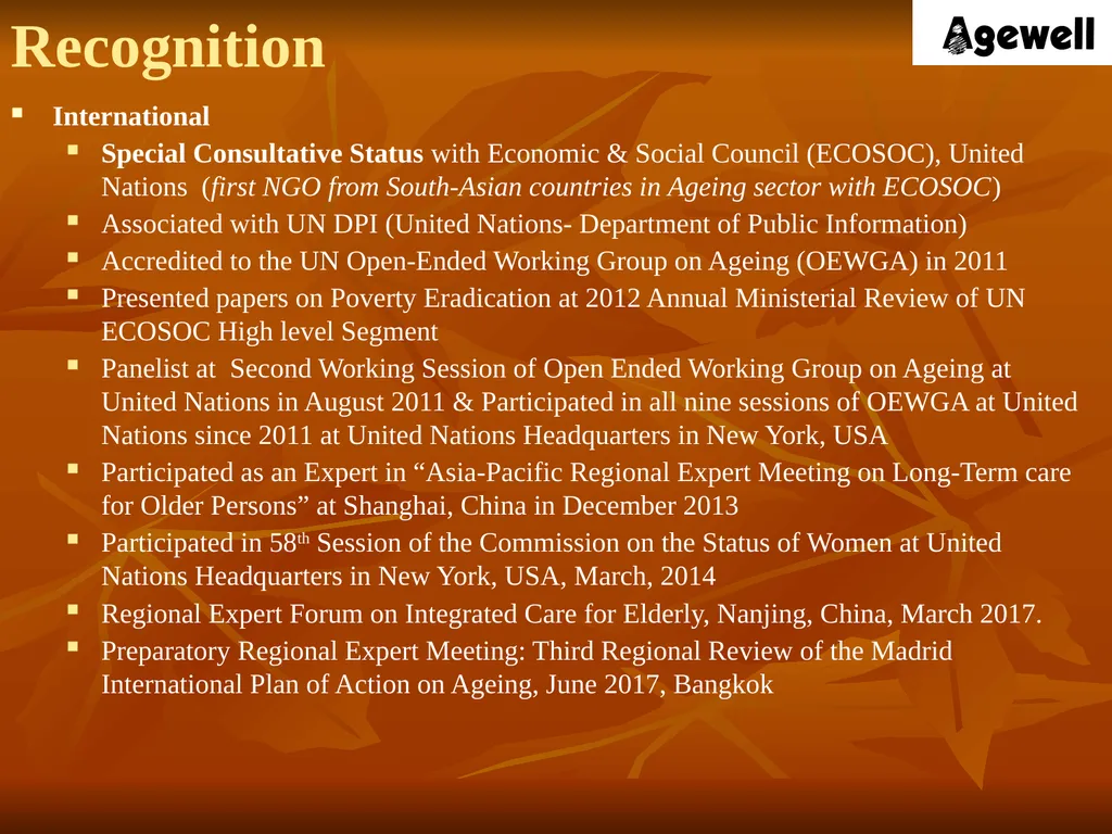 Agewell Foundation, India In Special Consultative - slide 4 of 26