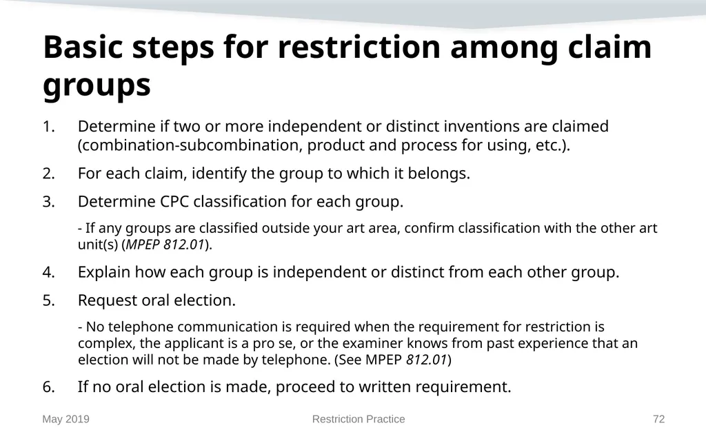 Restriction Practice May 2019 Topics When - slide 72 of 105