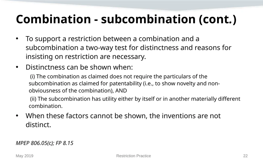 Restriction Practice May 2019 Topics When - slide 22 of 105