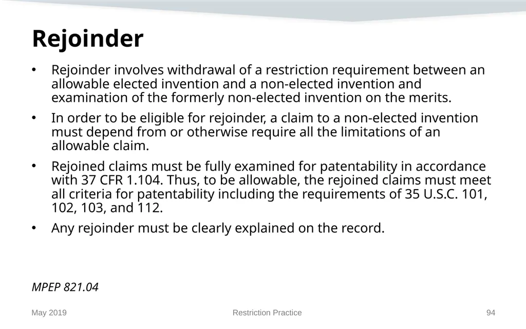 Restriction Practice May 2019 Topics When - slide 94 of 105