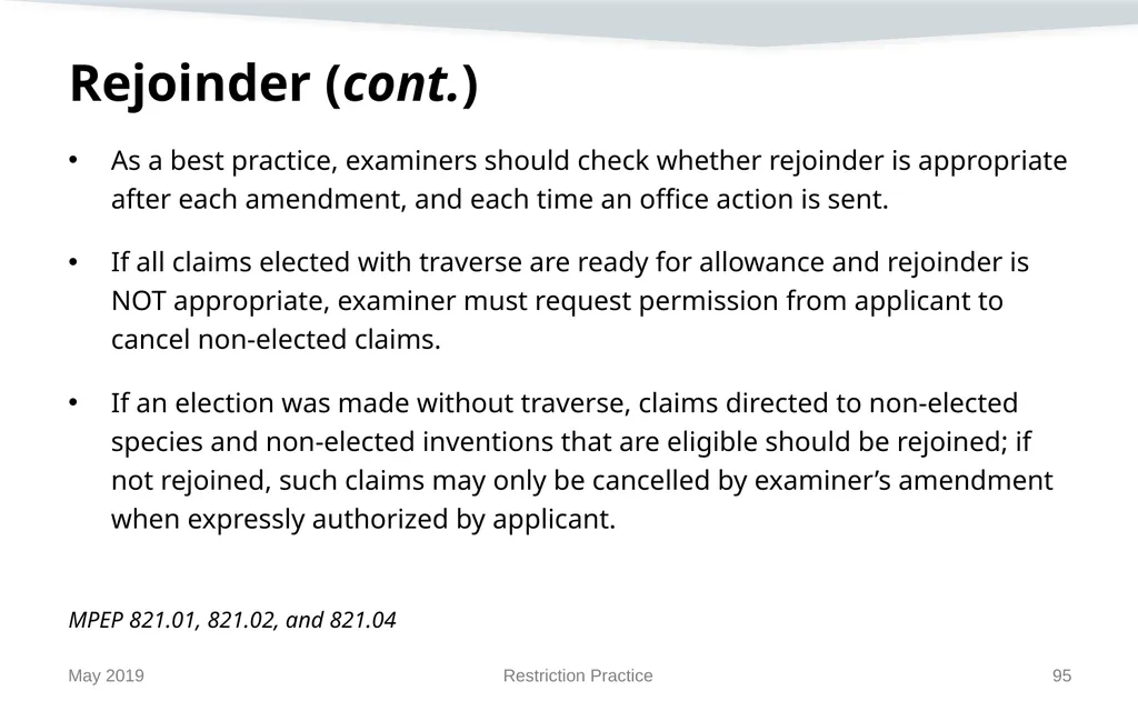 Restriction Practice May 2019 Topics When - slide 95 of 105