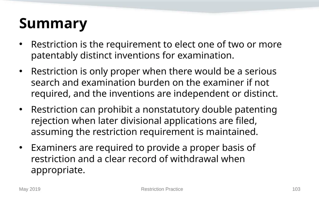 Restriction Practice May 2019 Topics When - slide 103 of 105