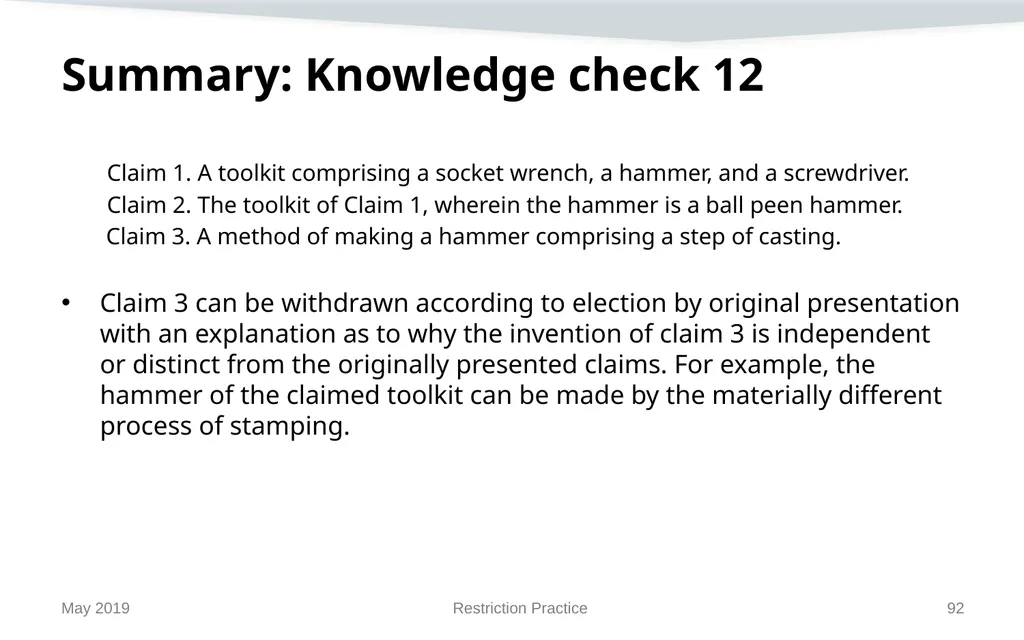 Restriction Practice May 2019 Topics When - slide 92 of 105