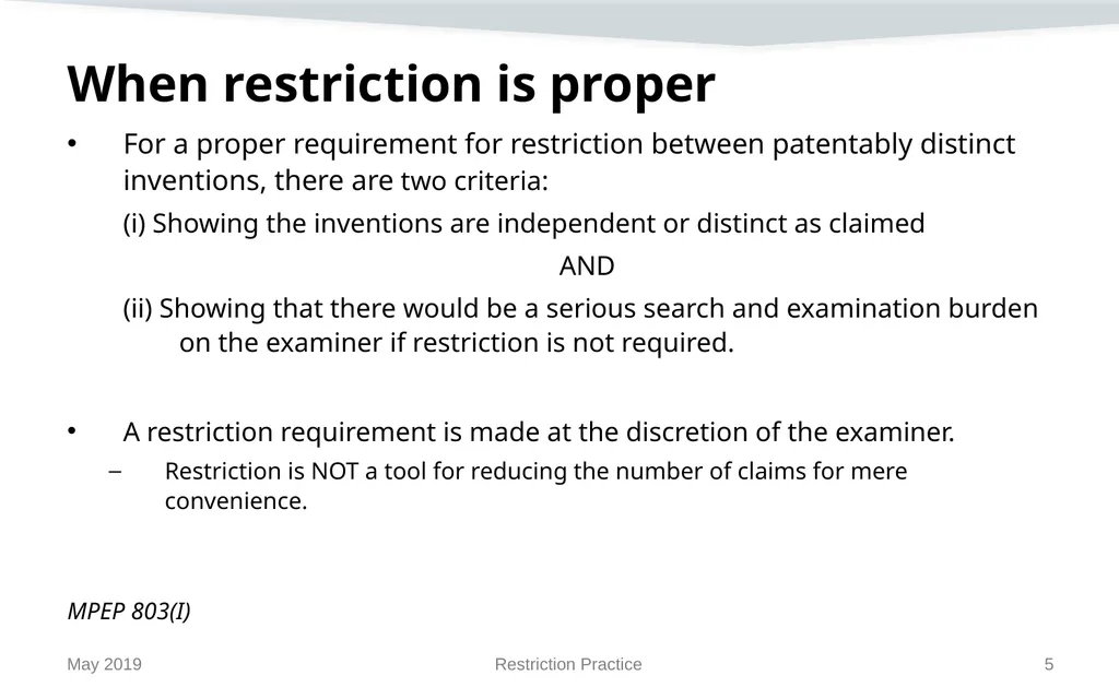 Restriction Practice May 2019 Topics When - slide 5 of 105