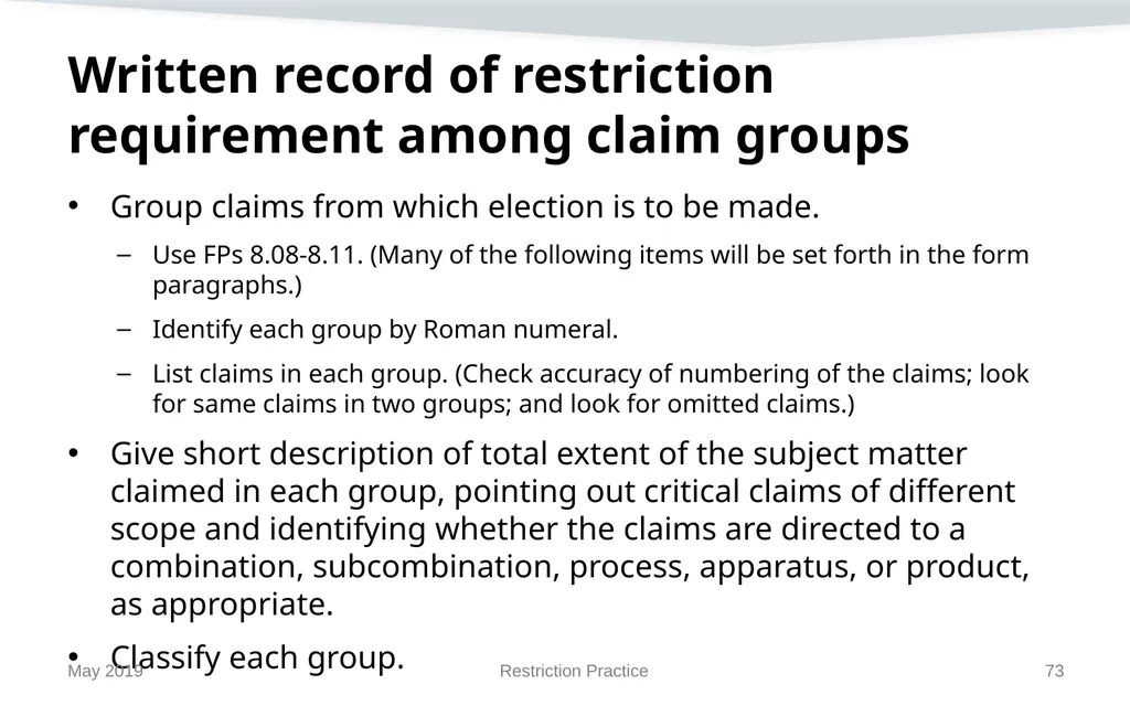 Restriction Practice May 2019 Topics When - slide 73 of 105