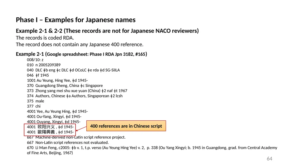 CJK NACO Project NACO CJK Funnel References - slide 64 of 119
