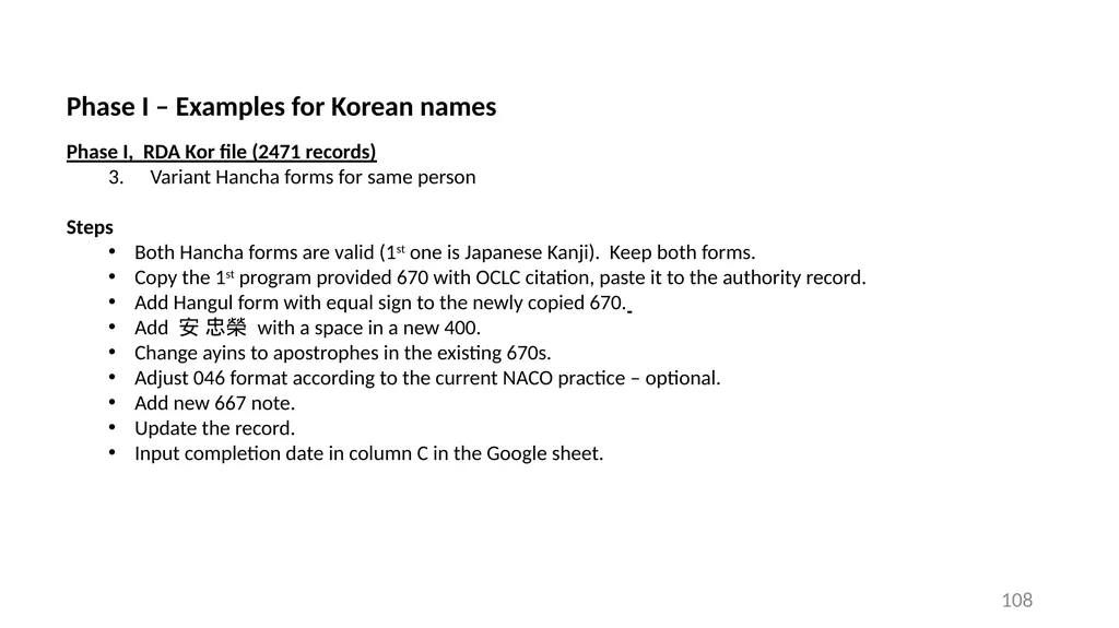 CJK NACO Project NACO CJK Funnel References - slide 108 of 119