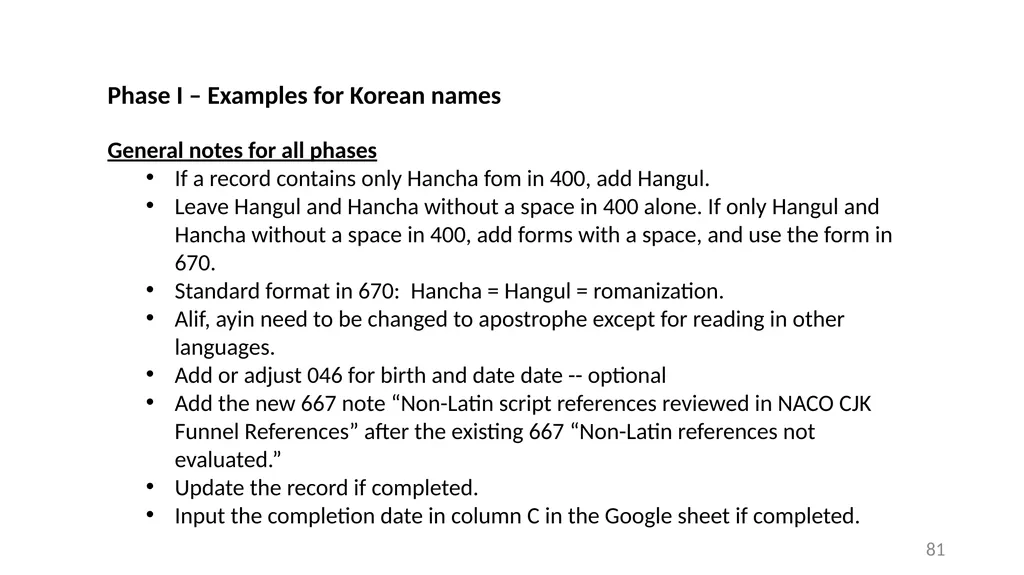 CJK NACO Project NACO CJK Funnel References - slide 81 of 119