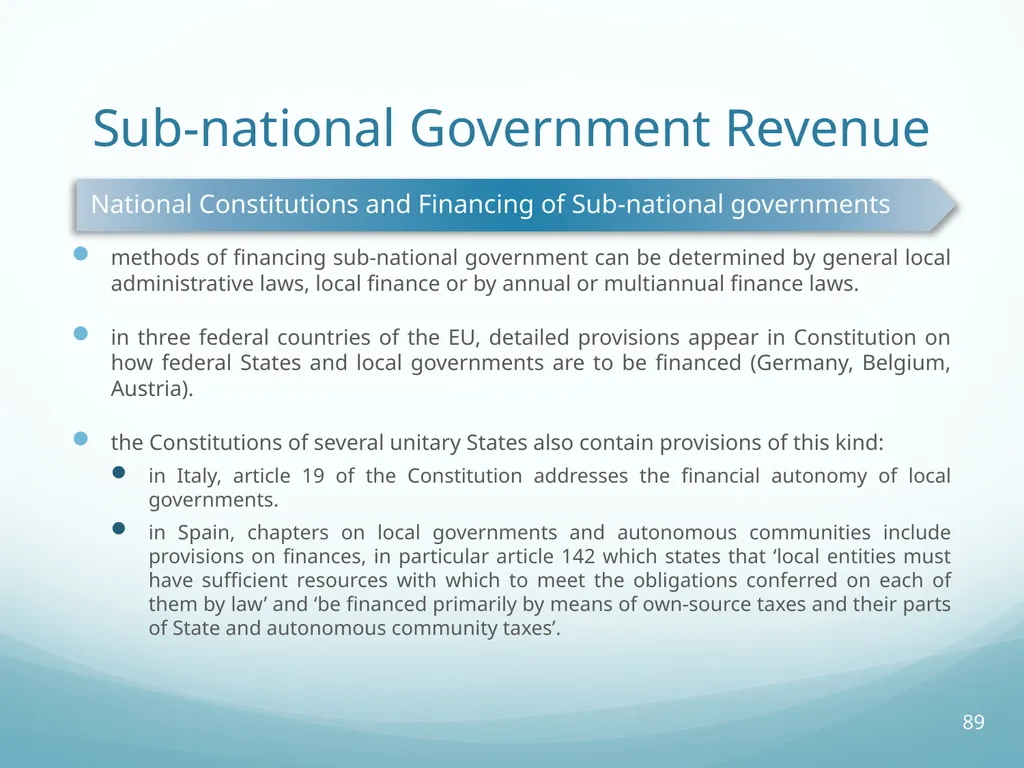 Local Self-Government and Fiscal Decentralisation - slide 89 of 105