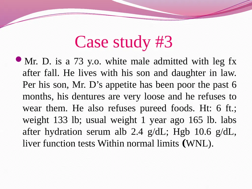 Examples for Nutrition Care Process Case study #1 - slide 8 of 19