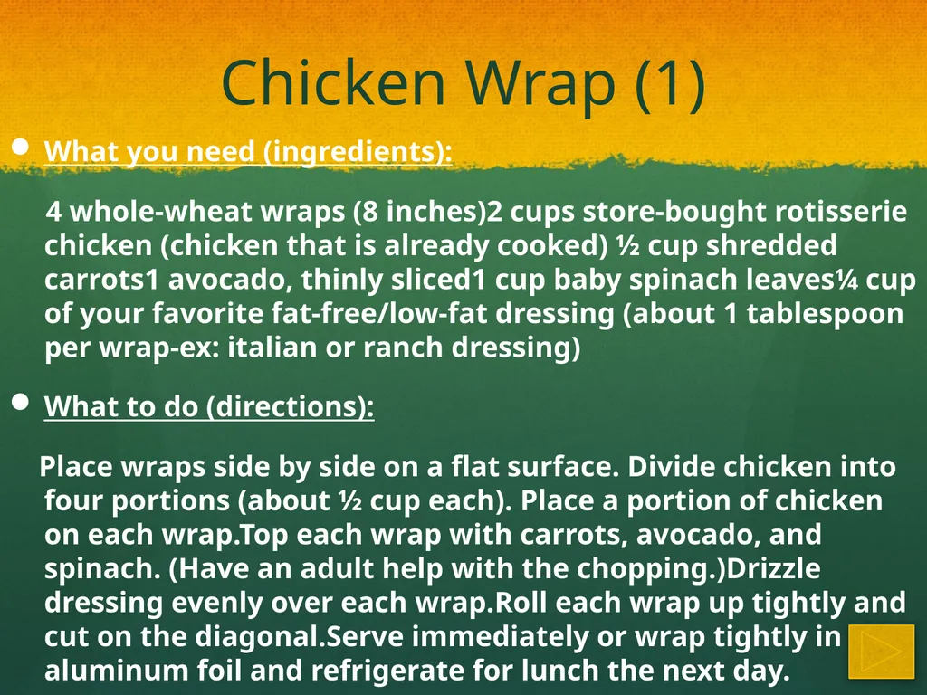 Healthy Recipes Chicken Wrap (1) What you need - slide 2 of 11
