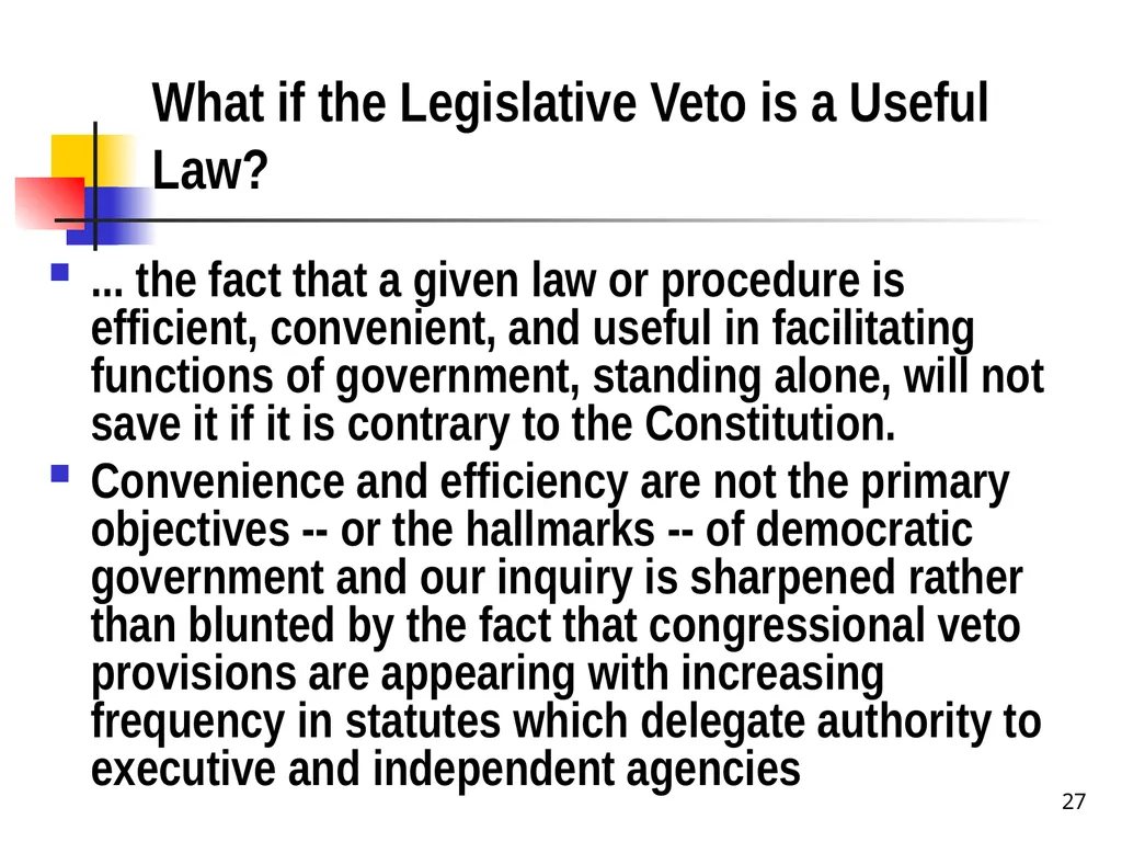 Chapter 2 1 The Delegation/Nondelegation Doctrine - slide 27 of 94