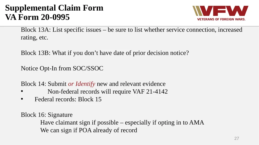 The Appeals Process & Hearings VFW Basic Training - slide 27 of 78