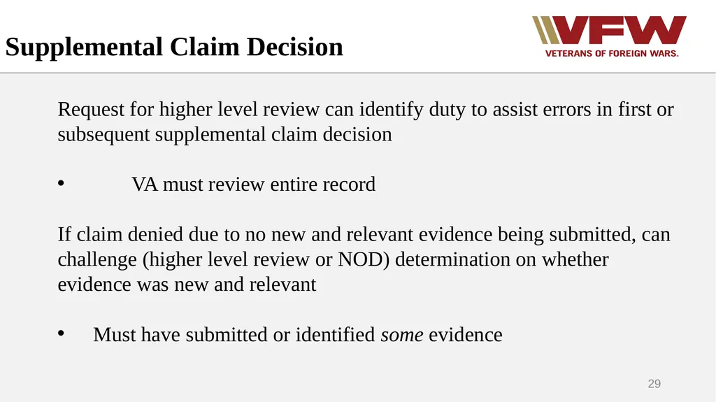 The Appeals Process & Hearings VFW Basic Training - slide 29 of 78