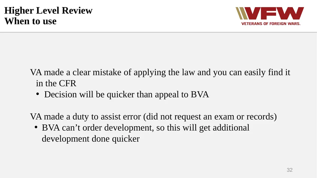 The Appeals Process & Hearings VFW Basic Training - slide 32 of 78