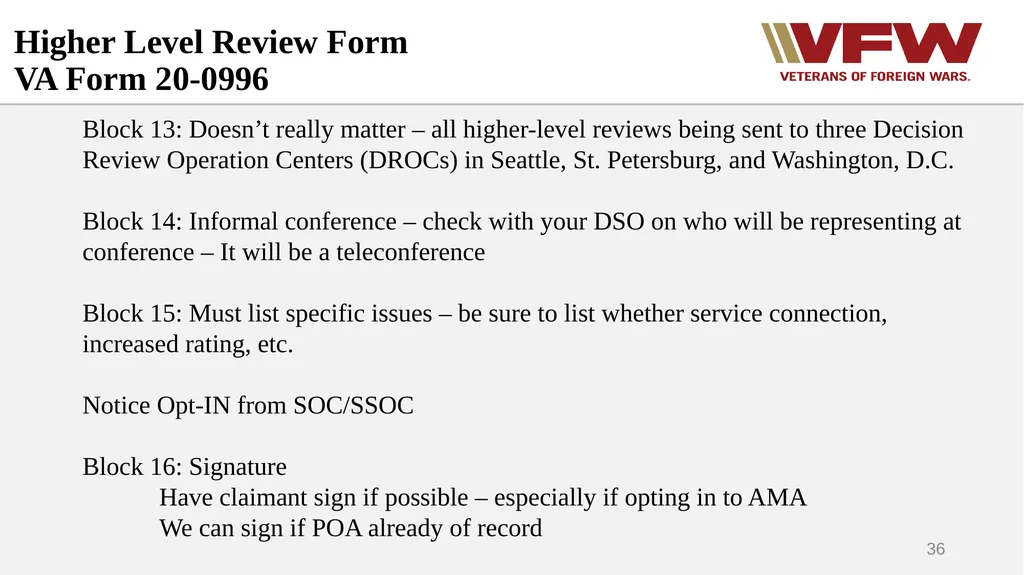 The Appeals Process & Hearings VFW Basic Training - slide 36 of 78