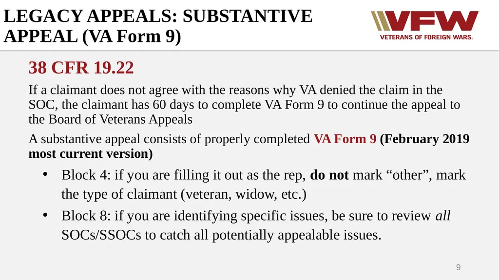 The Appeals Process & Hearings VFW Basic Training - slide 9 of 78