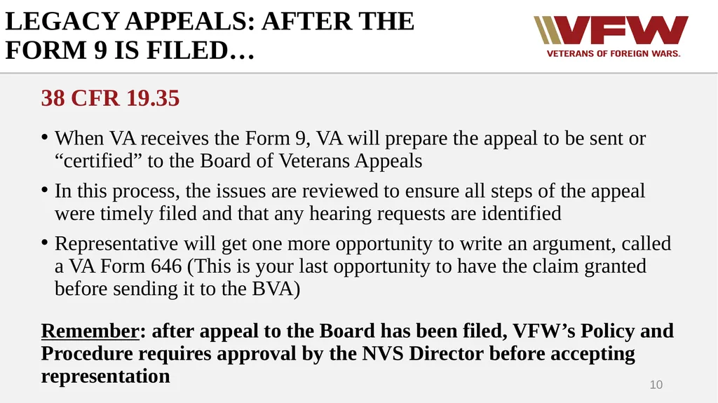 The Appeals Process & Hearings VFW Basic Training - slide 10 of 78