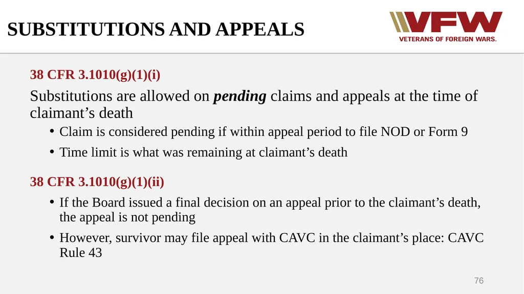 The Appeals Process & Hearings VFW Basic Training - slide 76 of 78
