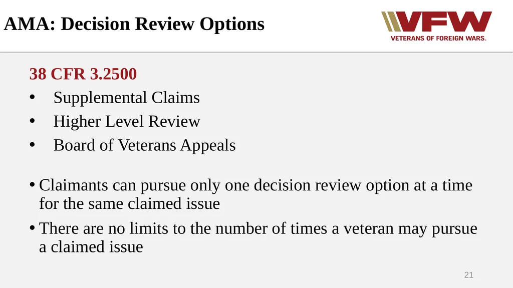 The Appeals Process & Hearings VFW Basic Training - slide 21 of 78