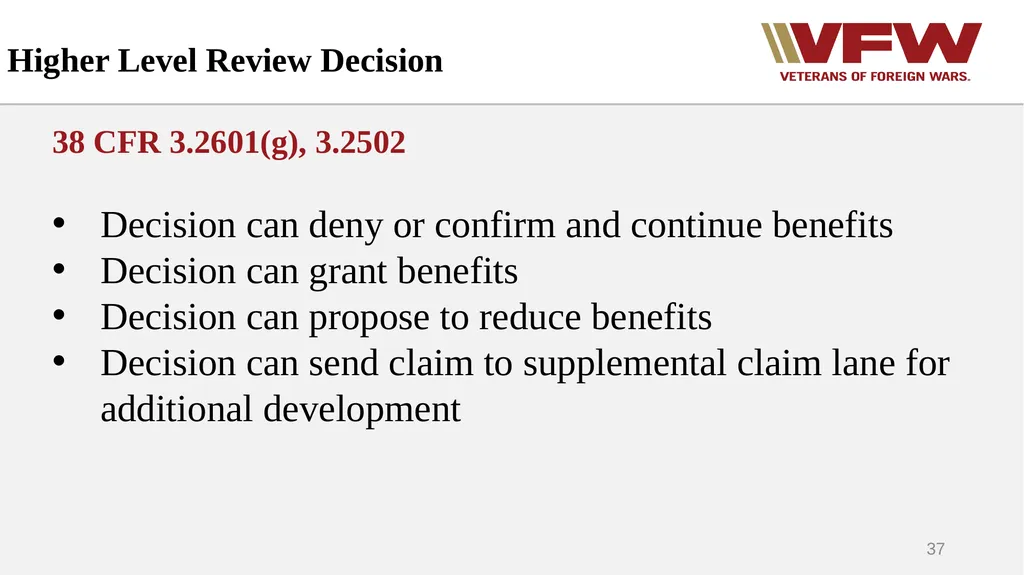 The Appeals Process & Hearings VFW Basic Training - slide 37 of 78