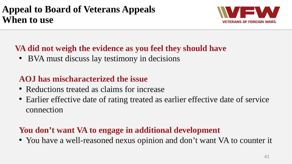 The Appeals Process & Hearings VFW Basic Training - slide 41 of 78