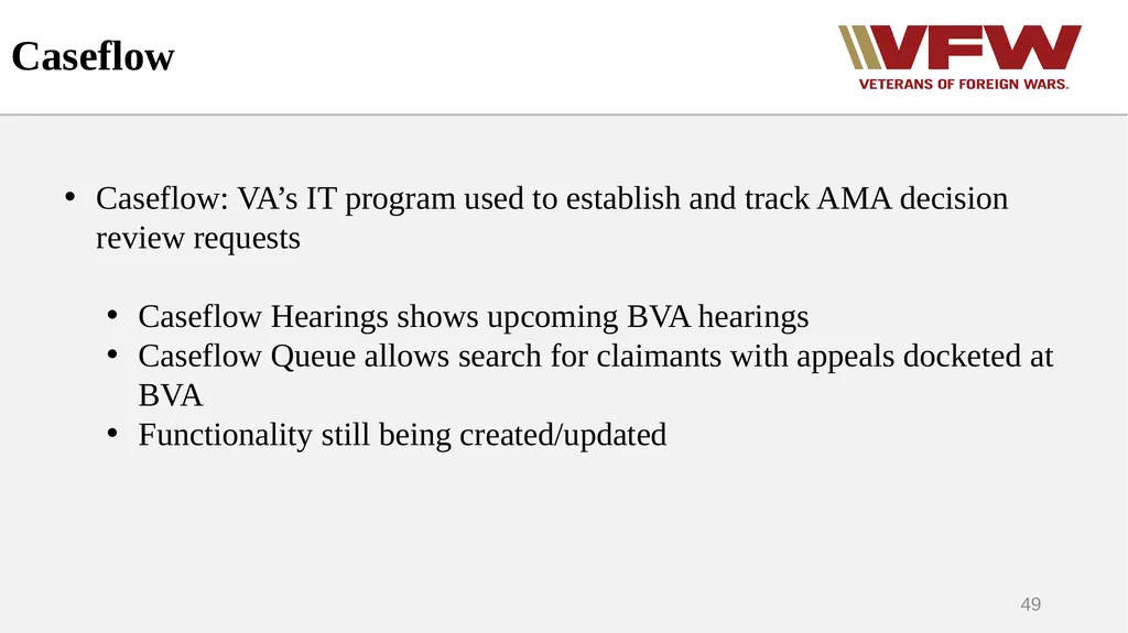 The Appeals Process & Hearings VFW Basic Training - slide 49 of 78