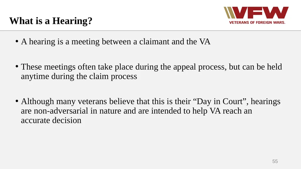 The Appeals Process & Hearings VFW Basic Training - slide 55 of 78