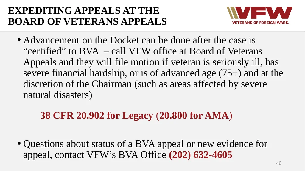 The Appeals Process & Hearings VFW Basic Training - slide 46 of 78