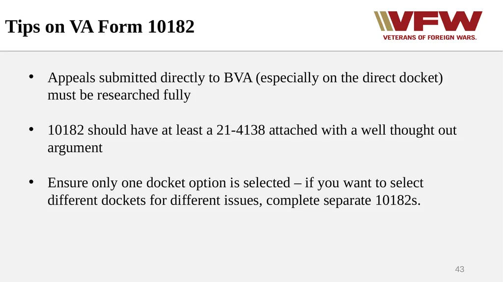 The Appeals Process & Hearings VFW Basic Training - slide 43 of 78