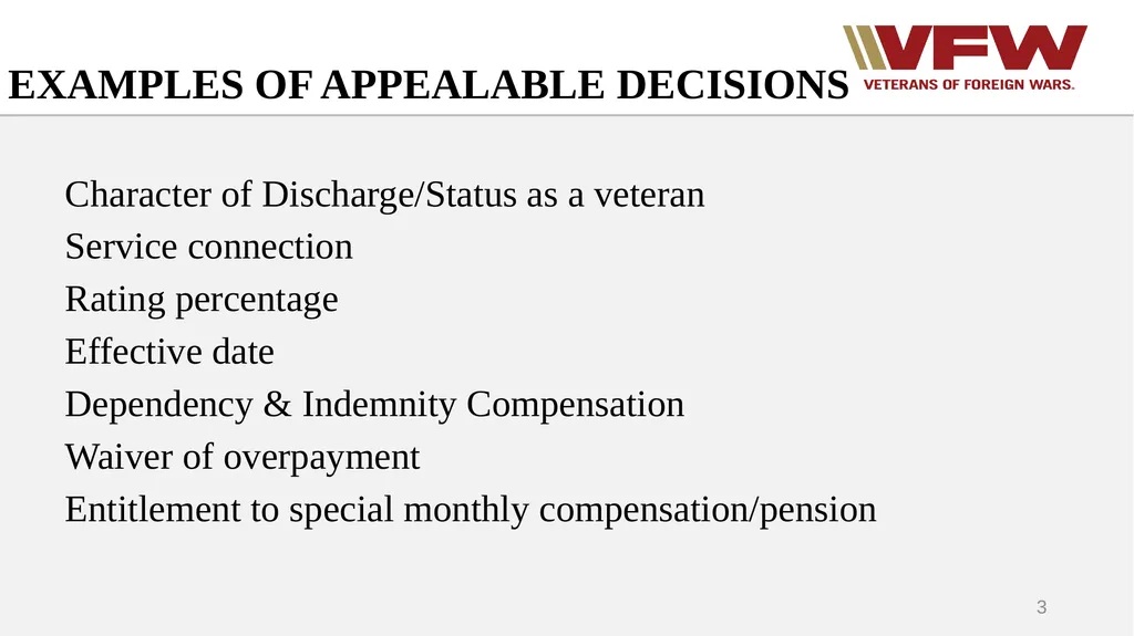 The Appeals Process & Hearings VFW Basic Training - slide 3 of 78