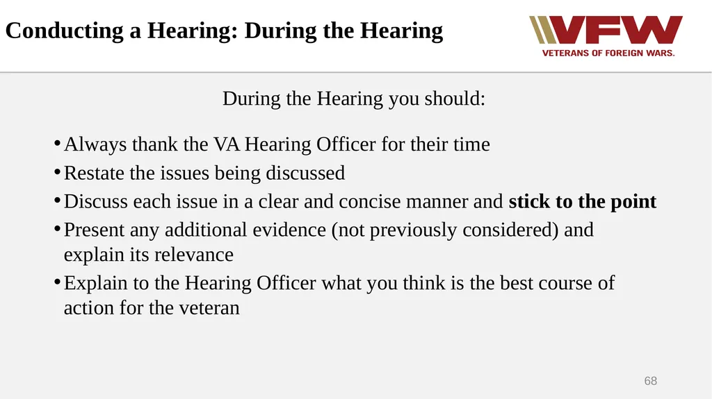 The Appeals Process & Hearings VFW Basic Training - slide 68 of 78