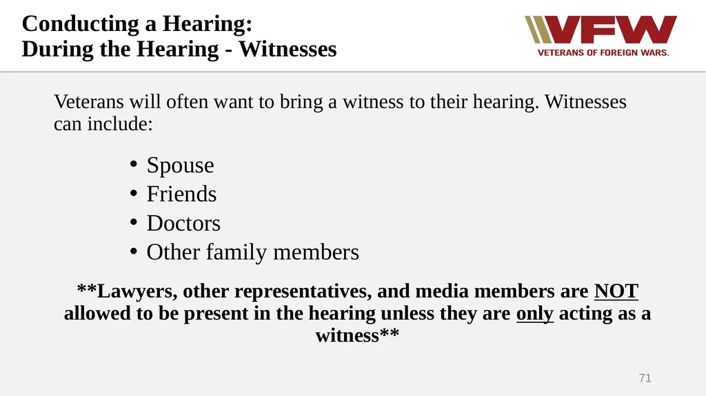 The Appeals Process & Hearings VFW Basic Training - slide 71 of 78
