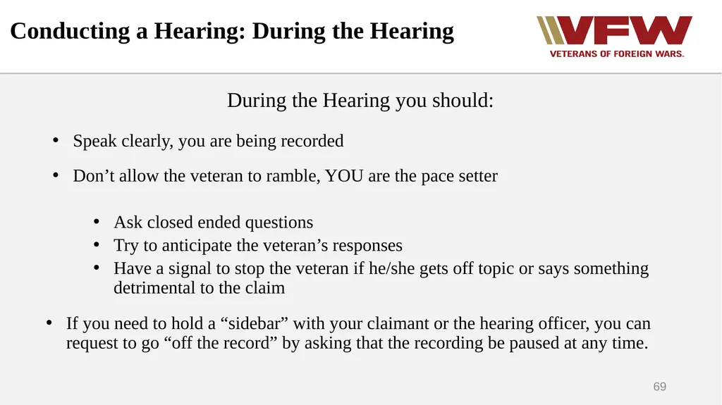 The Appeals Process & Hearings VFW Basic Training - slide 69 of 78