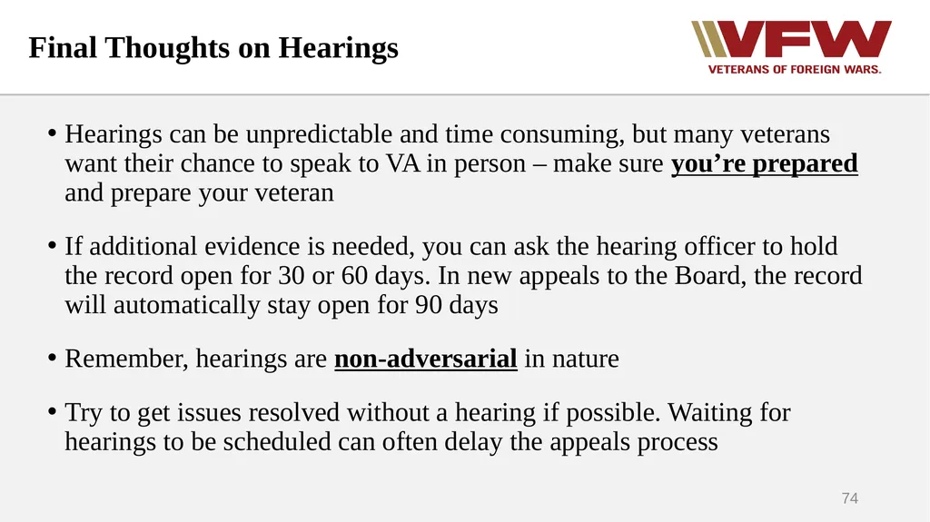 The Appeals Process & Hearings VFW Basic Training - slide 74 of 78