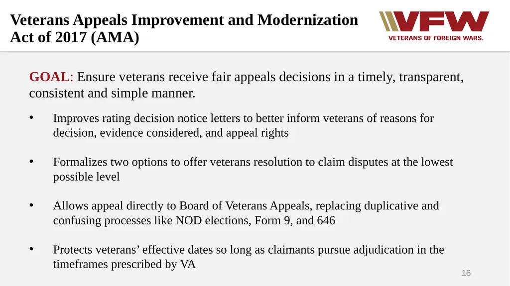 The Appeals Process & Hearings VFW Basic Training - slide 16 of 78