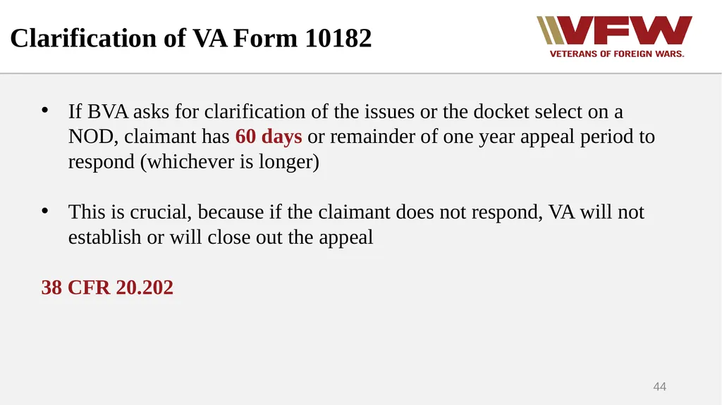 The Appeals Process & Hearings VFW Basic Training - slide 44 of 78