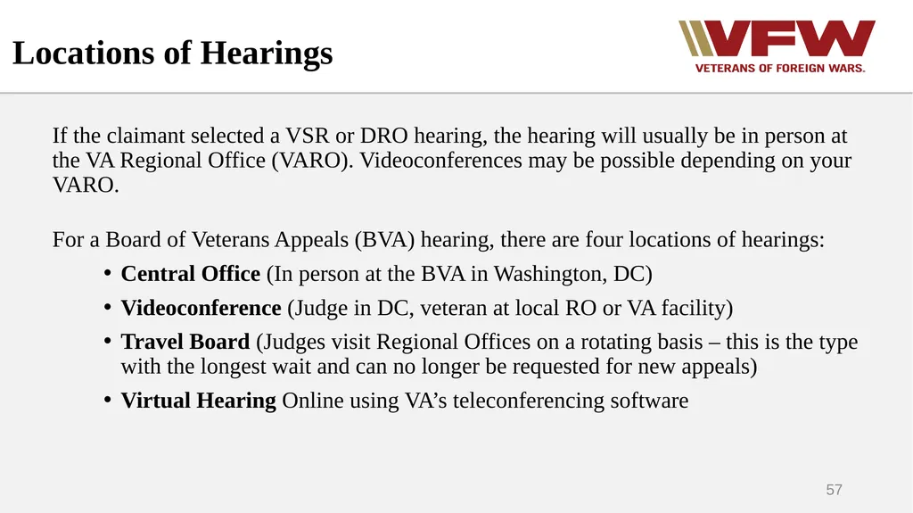 The Appeals Process & Hearings VFW Basic Training - slide 57 of 78