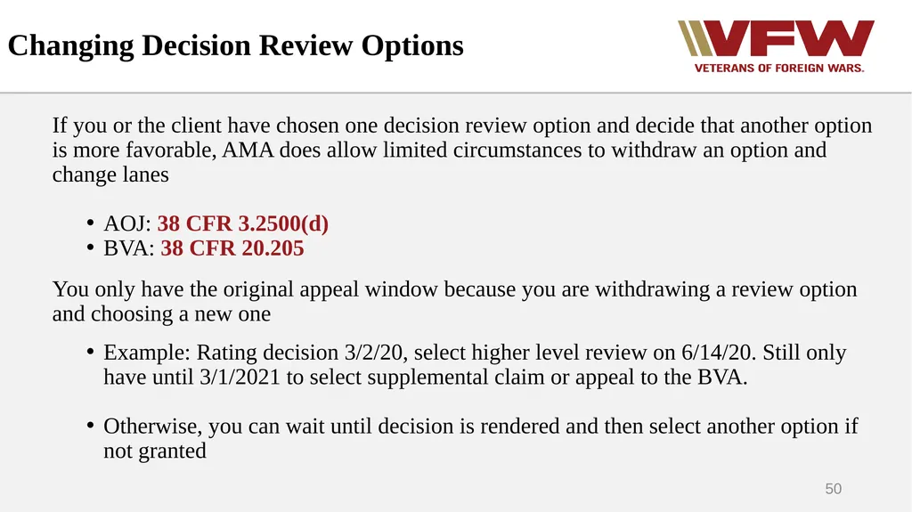 The Appeals Process & Hearings VFW Basic Training - slide 50 of 78