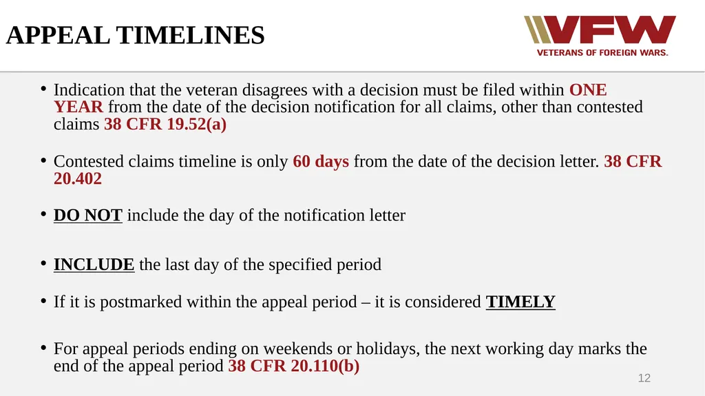 The Appeals Process & Hearings VFW Basic Training - slide 12 of 78
