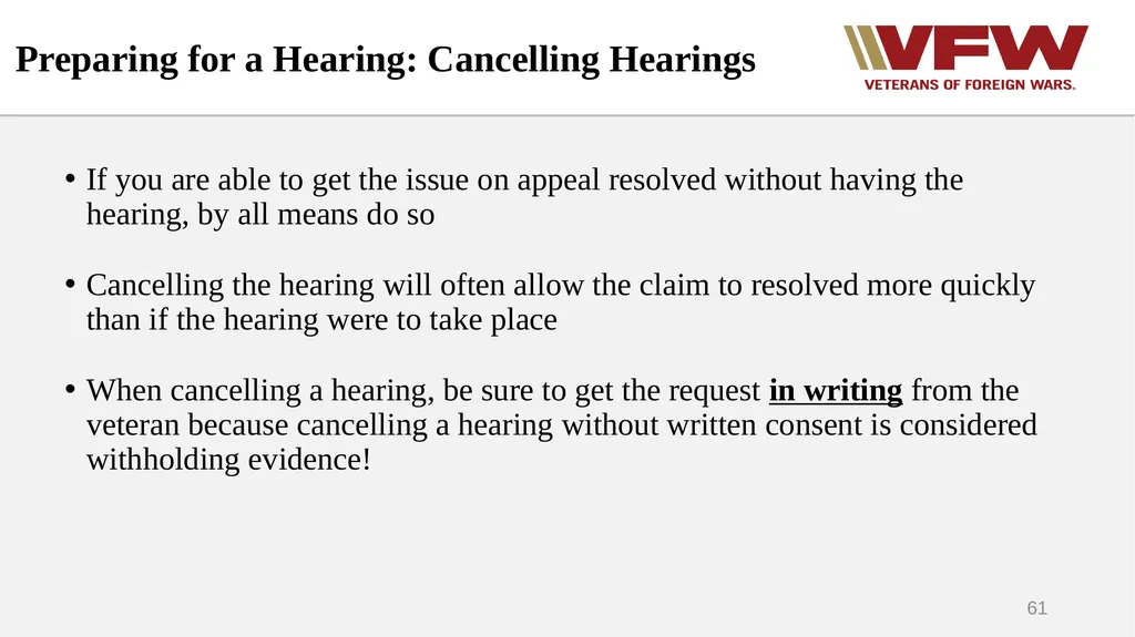 The Appeals Process & Hearings VFW Basic Training - slide 61 of 78