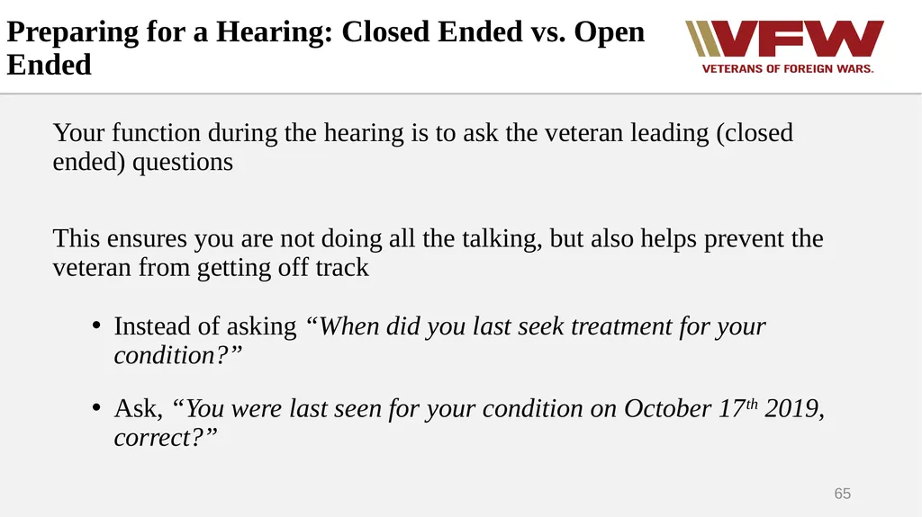 The Appeals Process & Hearings VFW Basic Training - slide 65 of 78